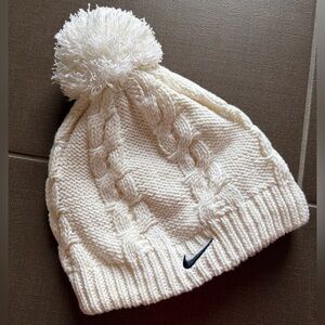 White Nike Pom beanie